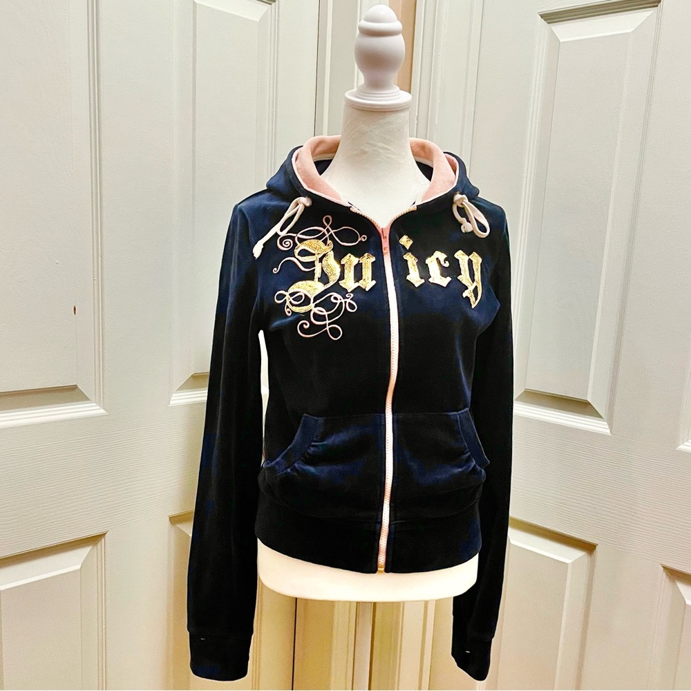 Juicy Couture Vintage Y2K Velour Zip Hoodie Sequin Logo Made in USA XXL